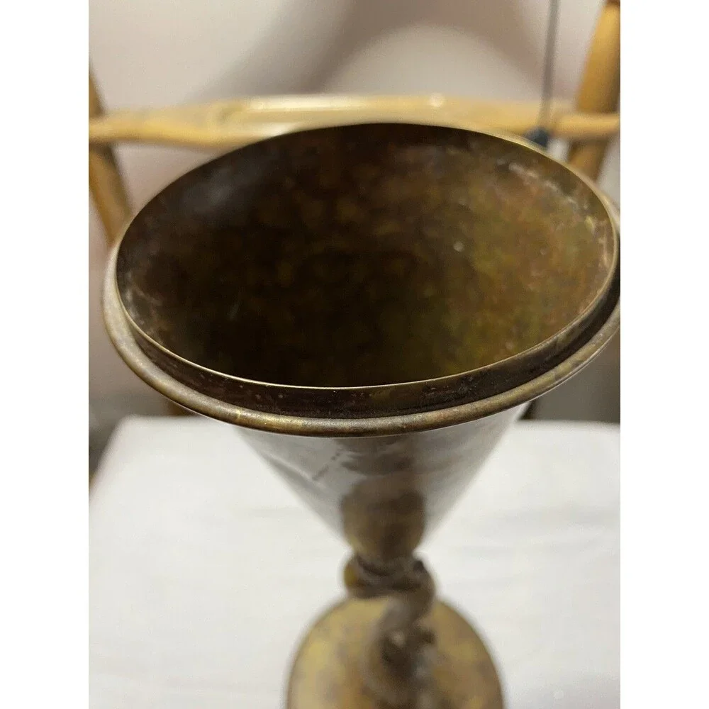 Brass Candle Holder With Koi Fish Vessel Unique Vintage With Patina